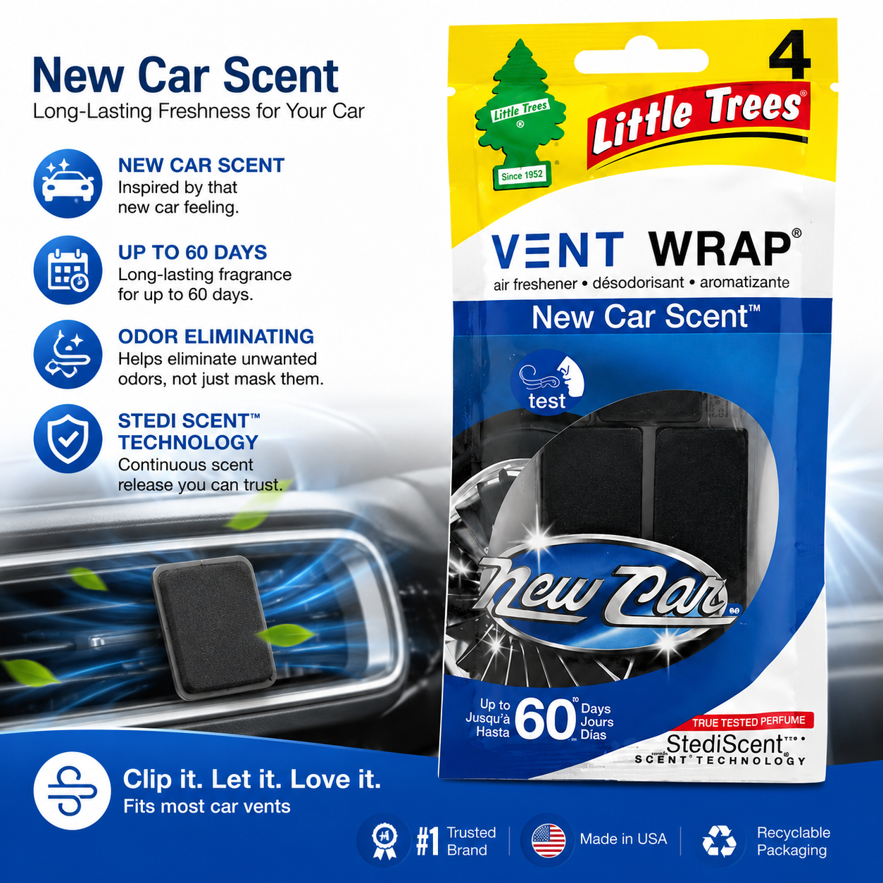 Little Trees Vent Wrap® New Car Scent – Long-Lasting Car Air Freshener